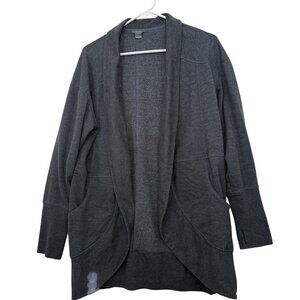 Eddie Bauer Camp Fleece Wrap Cardigan Gray Sz L Relaxed Cozy Layering Cabincore